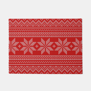 Rotes und weißes Weihnachtsstrickmuster Fußmatte