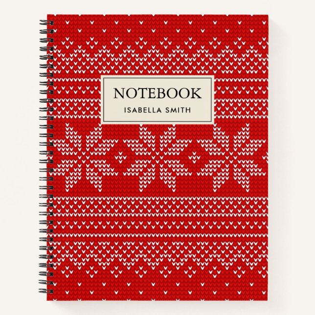 Rotes und weißes Weihnachtsstrickmuster Notizbuch (Vorderseite)