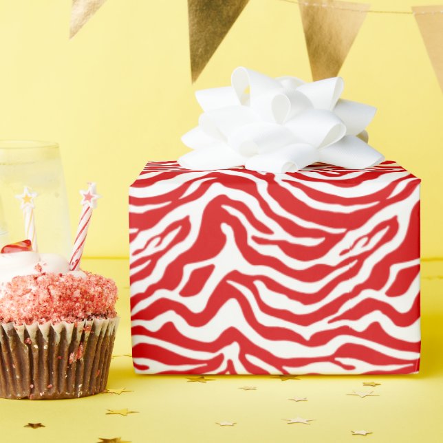 Rotes und weißes Zebrapapier Geschenkpapier (Geburtstagsparty)