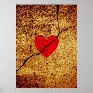 Rotes Valentinherz an einer knackigen Wand Poster