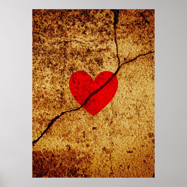 Rotes Valentinherz an einer knackigen Wand Poster (Vorne)