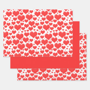 Rotes Valentinherz Floating Muster Geschenkpapier Set