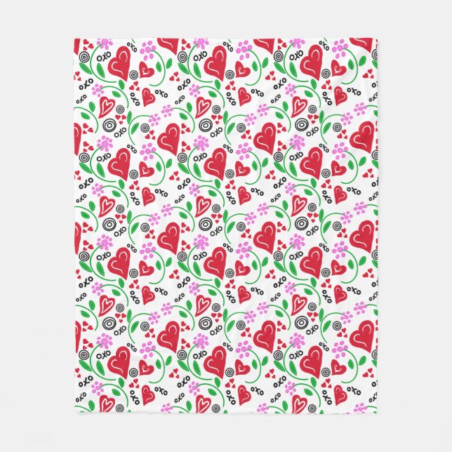 Rotes Valentinherz Rosa Blume Fleecedecke (Vorderseite)