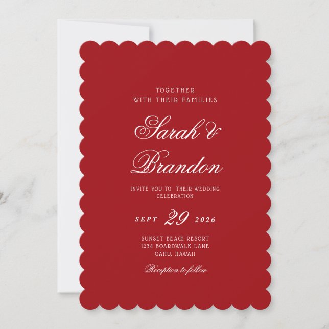 Rotes Valentins-Minimalist-Script-Hochzeit Einladung (Vorderseite)