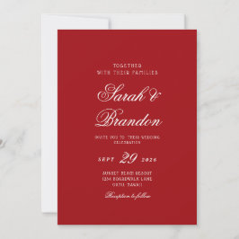 Rotes Valentinstag-Minimalist-Script-Hochzeit Einladung