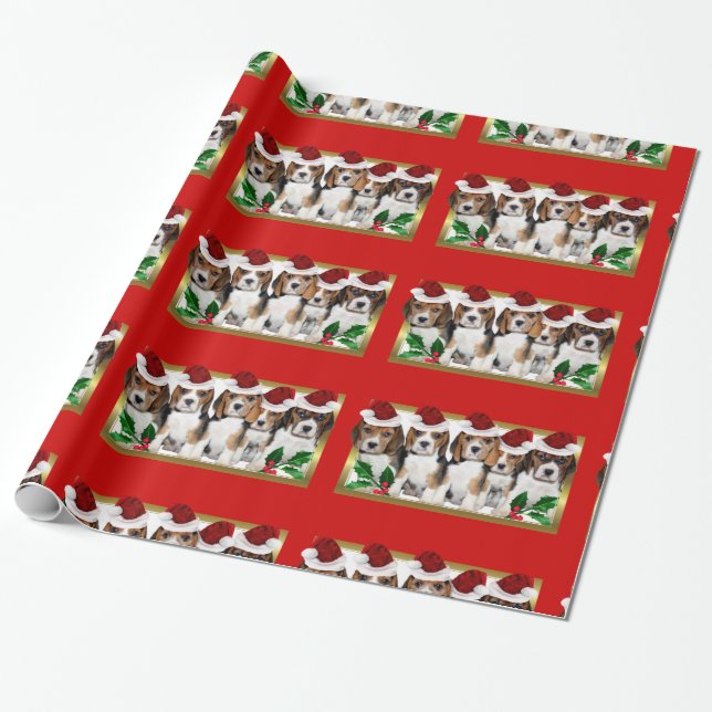 Rotes Verpackungspapier der WeihnachtsBeaglewelpen Geschenkpapier (Ungerollt)