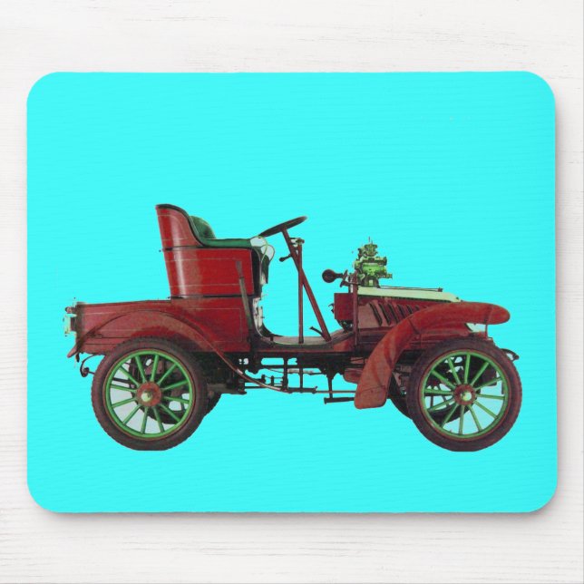 ROTES VINTAGAUTO, KLASSISCHES AUTOMOTIVES Hellblau Mousepad (Vorne)