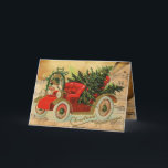 ROTES VINTAGE-AUTO, CHRISTMAS-BAUM UND MUSIKKNOTEN FEIERTAGSKARTE<br><div class="desc">Cooles Design,  das aus klassischen Autos mit alten braunen Pergament-Grunge-Effekten und musikalischen Noten umgebaut wurde.</div>