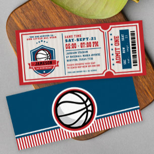 Rotes Vintage-Basketball-Ticket Geburtstagsfeier Einladung