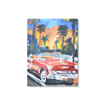 Rotes Vintage-Cabrio im tropischen Paradies
