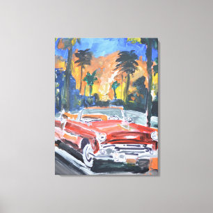 Rotes Vintage-Cabrio im tropischen Paradies Leinwanddruck
