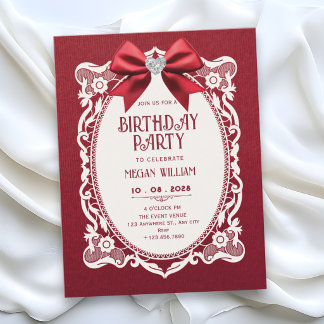 Rotes vintage elegantes Geburtstag Einladung
