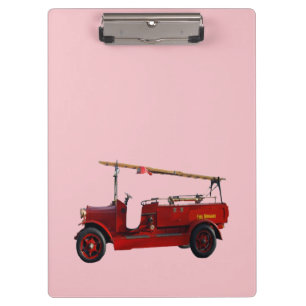 Rotes Vintage-Feuerwehrfahrzeug mit Überkopfleiter Klemmbrett