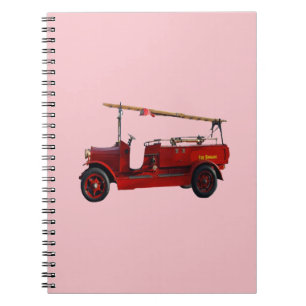 Rotes Vintage-Feuerwehrfahrzeug mit Überkopfleiter Notizblock