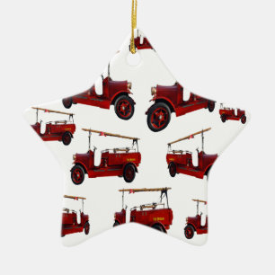 Rotes Vintage-Feuerwehrwagen-Muster, Keramik Ornament