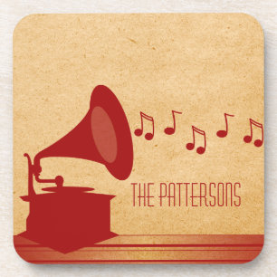 Rotes Vintage-Grammophon-Untersetzer-Set Untersetzer
