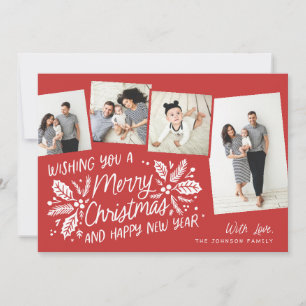 Rotes Vintage-Holly-Geneigt-Schnappschuss 4 Multi- Feiertagskarte
