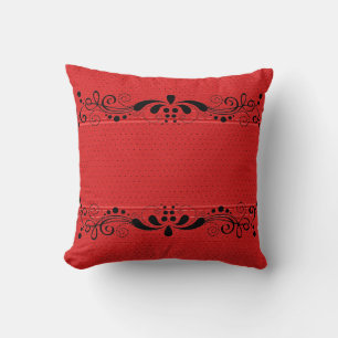 Rotes Vintage-Leder mit schwarzen Schwirbel-Akzent Kissen