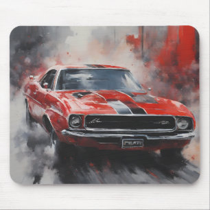 Rotes Vintage-Muscle-Car mit silbernem Streifen Mousepad