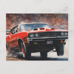 Rotes Vintage-Muscle-Car Postkarte