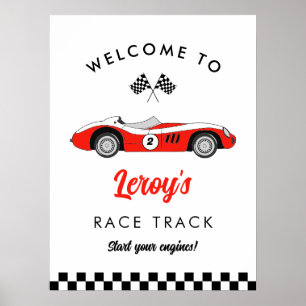 Rotes Vintage-Rennwagen-Junge 2. Geburtstags-Willk Poster