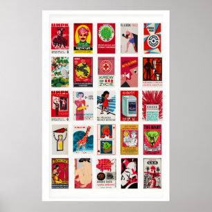 Rotes Vintage-Streichholzschachtel-Etikett-Rasterd Poster