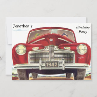 Rotes Vintages Auto Geburtstagsparty Einladung