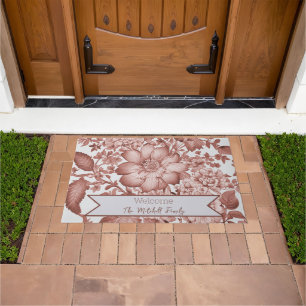 Rotes Vintages Chinoiserie Personalisiertes Floren Fußmatte