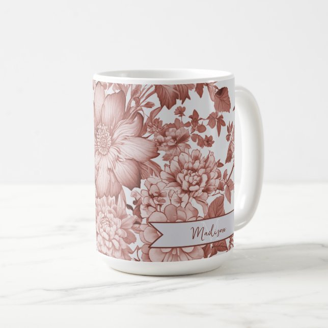 Rotes Vintages Chinoiserie Personalisiertes Floren Kaffeetasse (VorderseiteRechts)