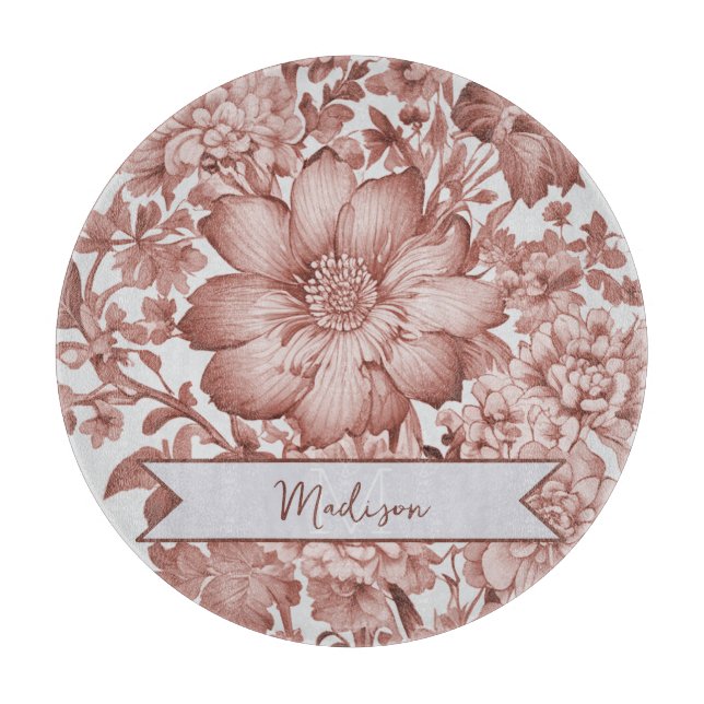 Rotes Vintages Chinoiserie Personalisiertes Floren Schneidebrett (Vorderseite)