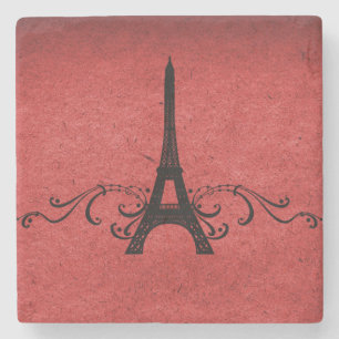 Rotes Vintages Französisch Geblüht Steinuntersetzer