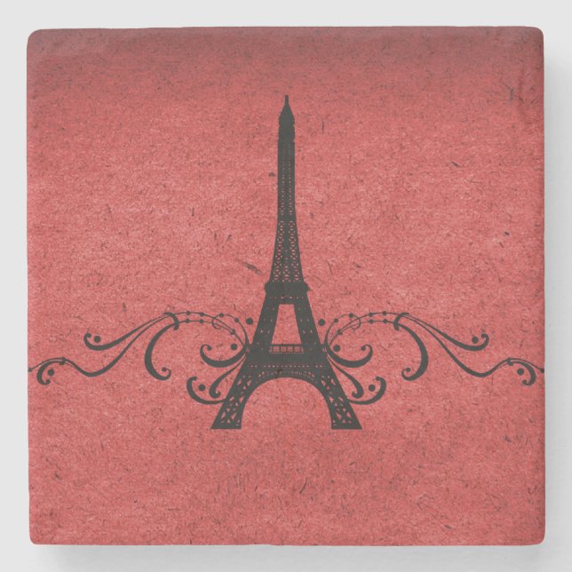 Rotes Vintages Französisch Geblüht Steinuntersetzer (Vorderseite)