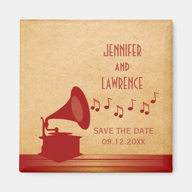 Rotes Vintages Gramophon Save the Date Magnet (Vorne)
