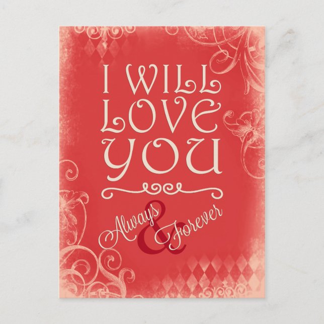 Rotes Vintages immer und für immer Liebe Postkarte (Vorderseite)