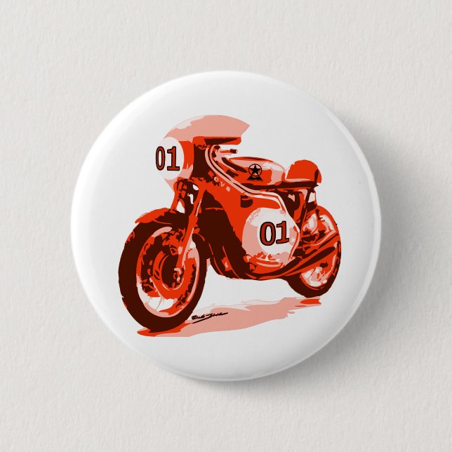 Rotes Vintages laufendes Motorrad Button (Vorderseite)