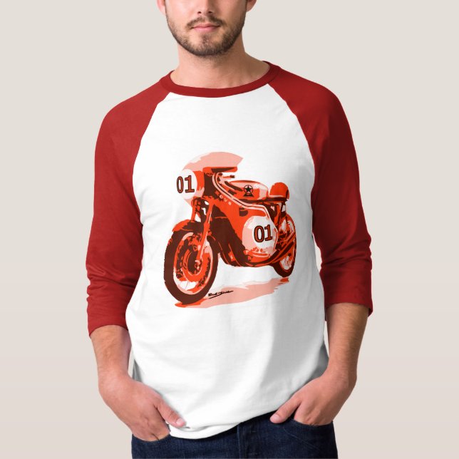 Rotes Vintages laufendes Motorrad T-Shirt (Vorderseite)