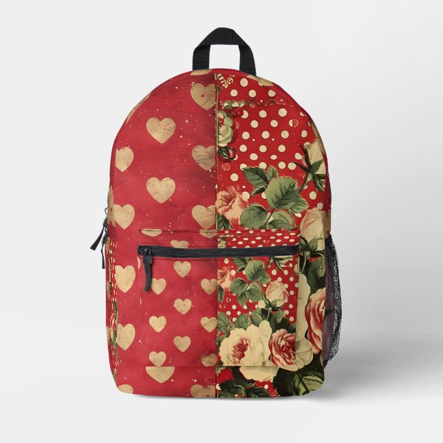 Rotes Vintages Shabby Chic Bedruckter Rucksack (Vorderseite)