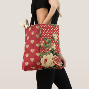 Rotes Vintages Shabby Chic Dots Hearts Florals Mix