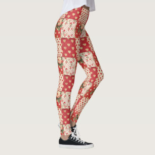 Rotes Vintages Shabby Chic Dots Hearts Florals Mix Leggings