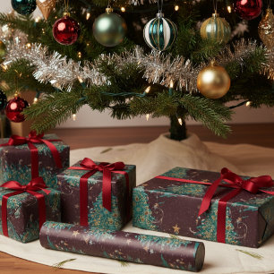 Rotes Vintages Viktorianisches Weihnachtsbaummuste Geschenkpapier