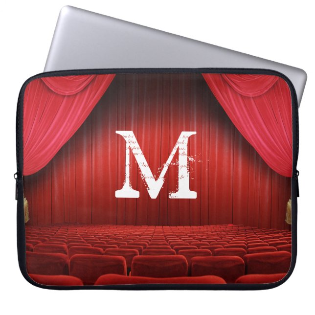 Rotes Vorhang-Theater-Monogramm 15" Laptop-Kasten Laptopschutzhülle (Vorderseite)