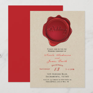 Rotes Wachssiegel Elegant Kraft Braun Rustikale Ho Einladung
