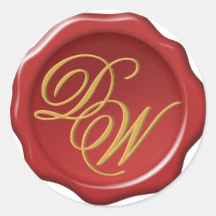 Rotes Wachssiegel Gold Gelbes Monogramm Kalligrafi Runder Aufkleber