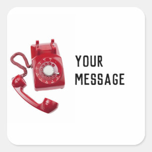 Rotes Wählscheibentelefon Quadratischer Aufkleber