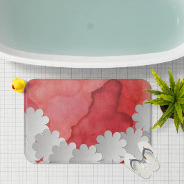 Rotes Wasser und weiße Blume Badematte