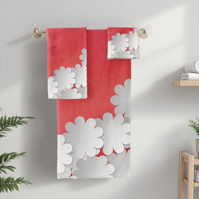Rotes Wasser und weiße Blume Badhandtuch Set (Von Creator hochgeladen)