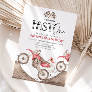 Rotes Wasserfarbe Dirt Bike 1. Geburtstag - Schnel Einladung