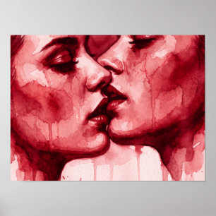 Rotes Wasserfarben-Kuss-Gemälde Poster