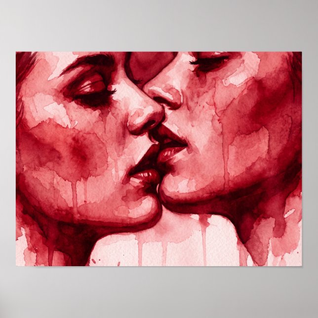 Rotes Wasserfarben-Kuss-Gemälde Poster (Vorne)