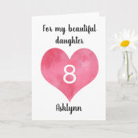 Rotes Wasserfarbenherz 8. Geburtstagskarte